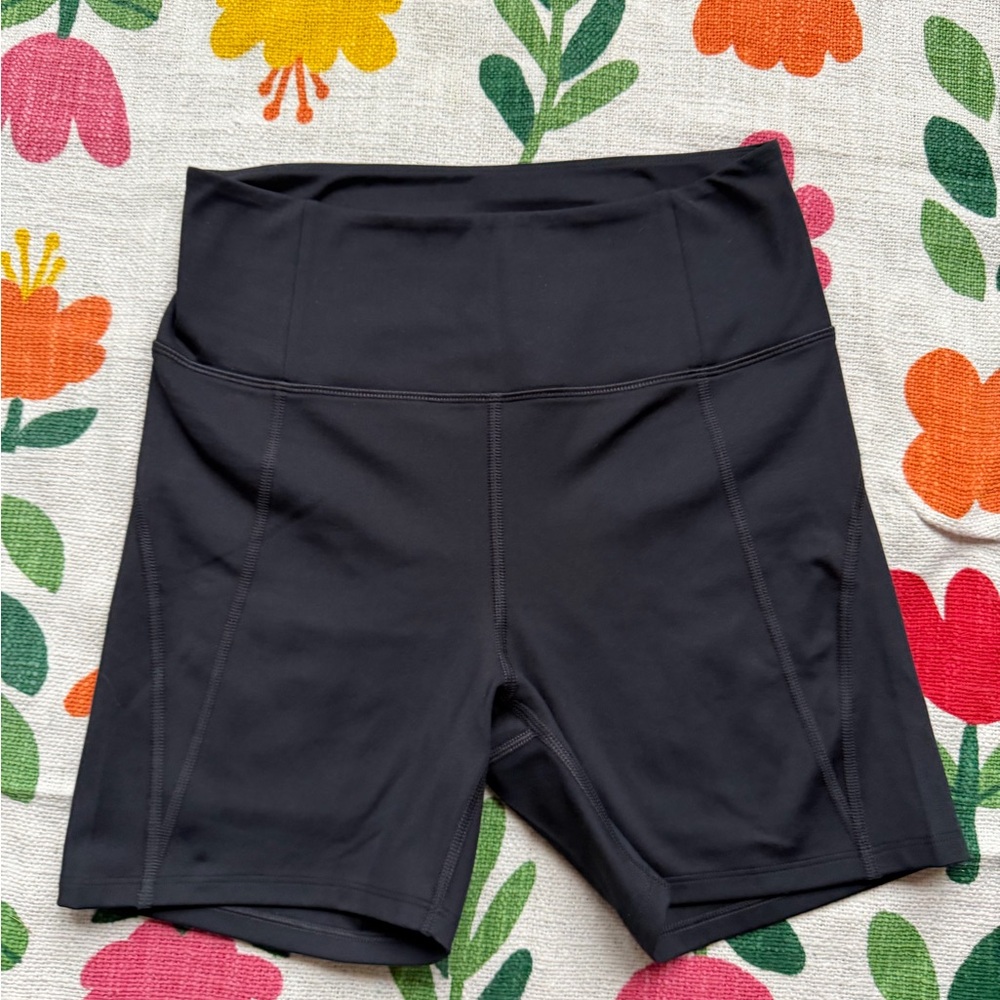 girlfriend collective Black High-Rise Bike Shorts with Wide Waistband